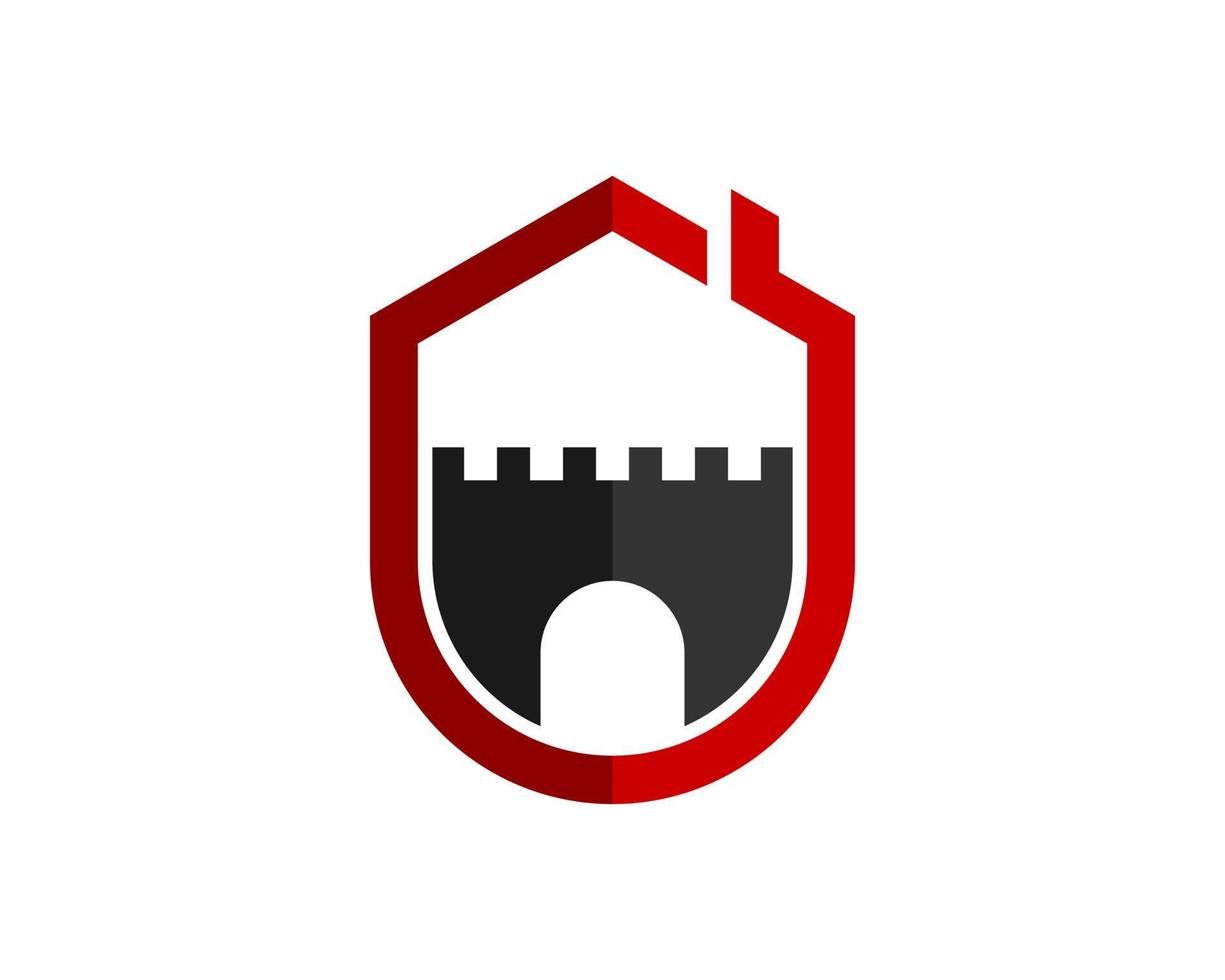 Red Simple house with fortress inside vector