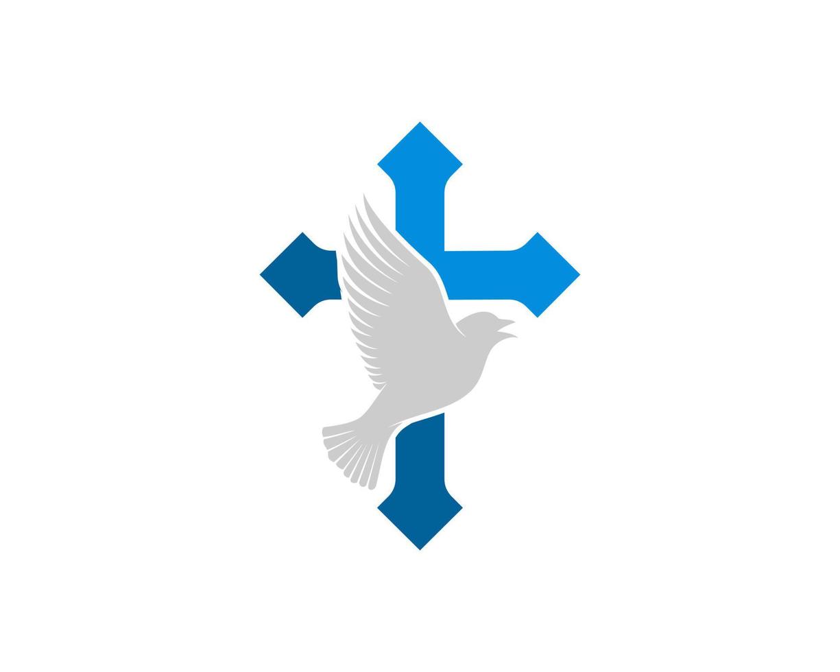 Religion cross with flying dove inside vector