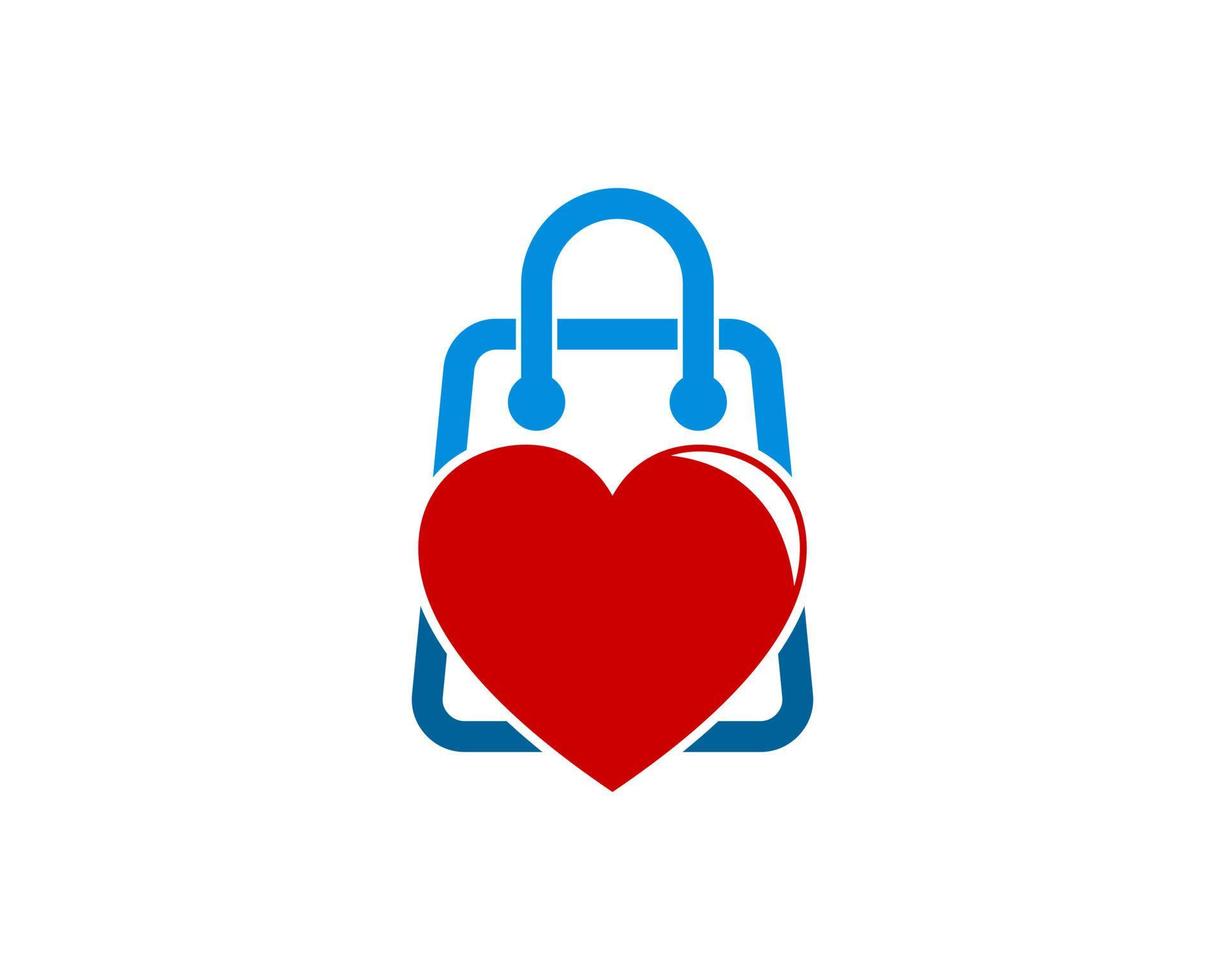 Simple shopping paper bag with love shape inside vector