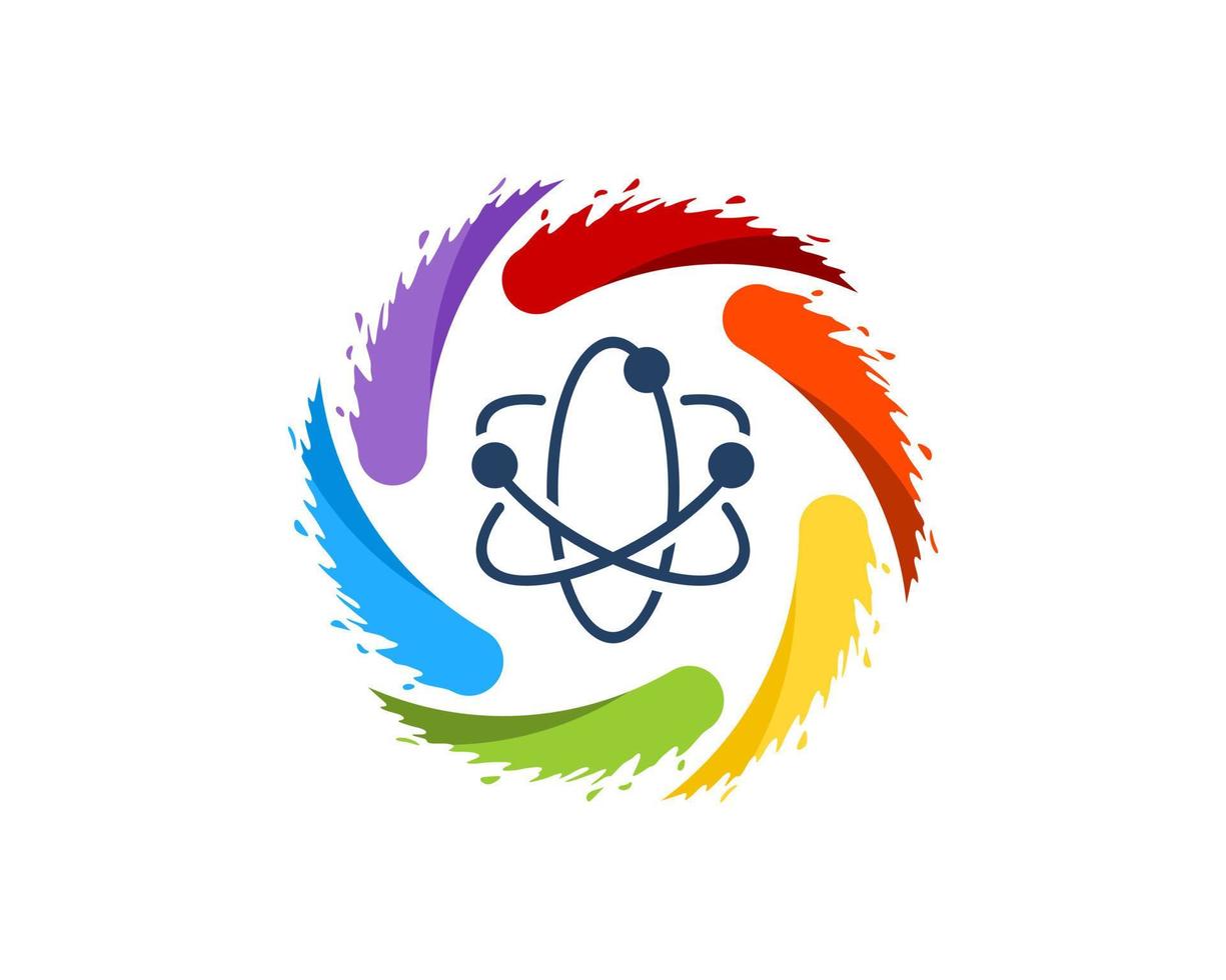 Circular splash water with atom symbol inside vector