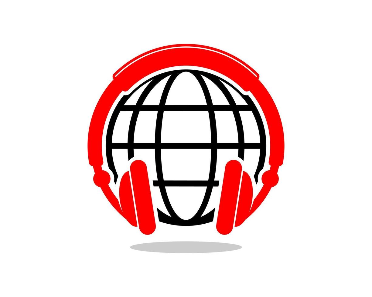 Globe with red earphone logo vector