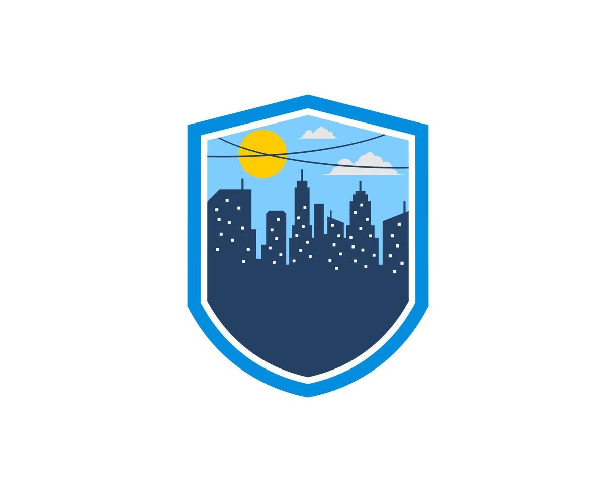 Shield with city silhouette in the night vector