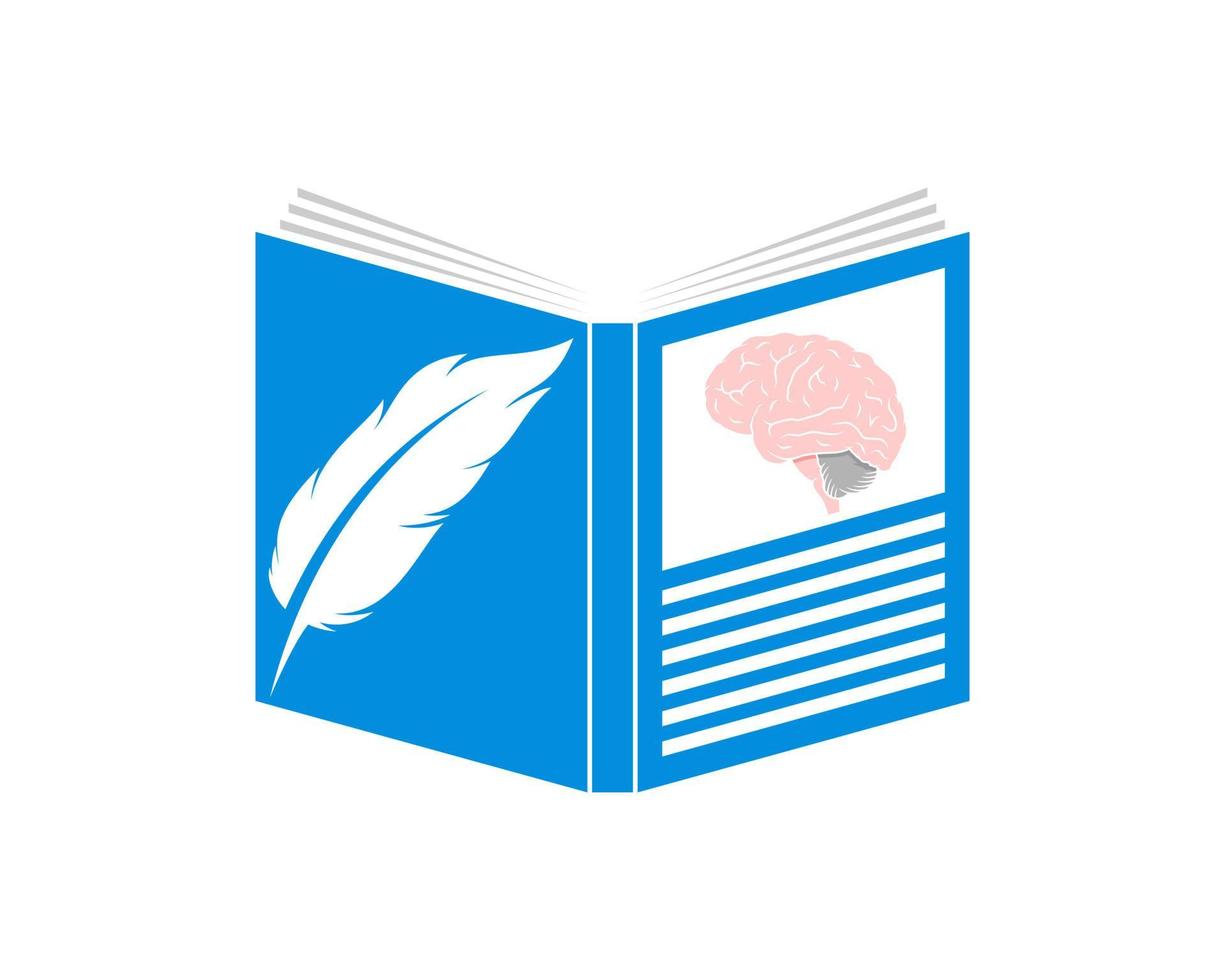 abrir un libro de logotipo del conocimiento del cerebro vector