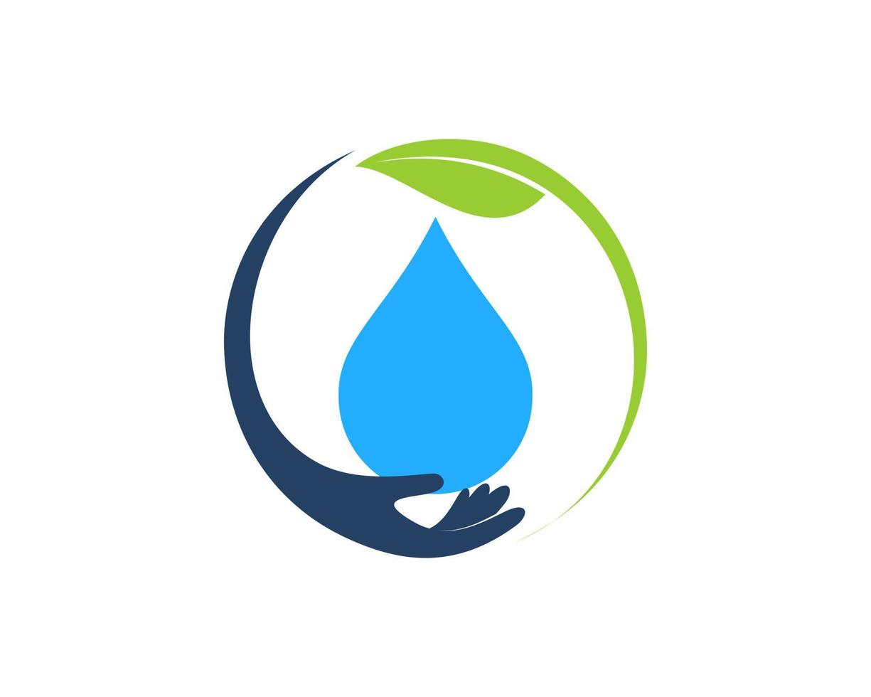 Circle hand care with leaf and water drop inside vector