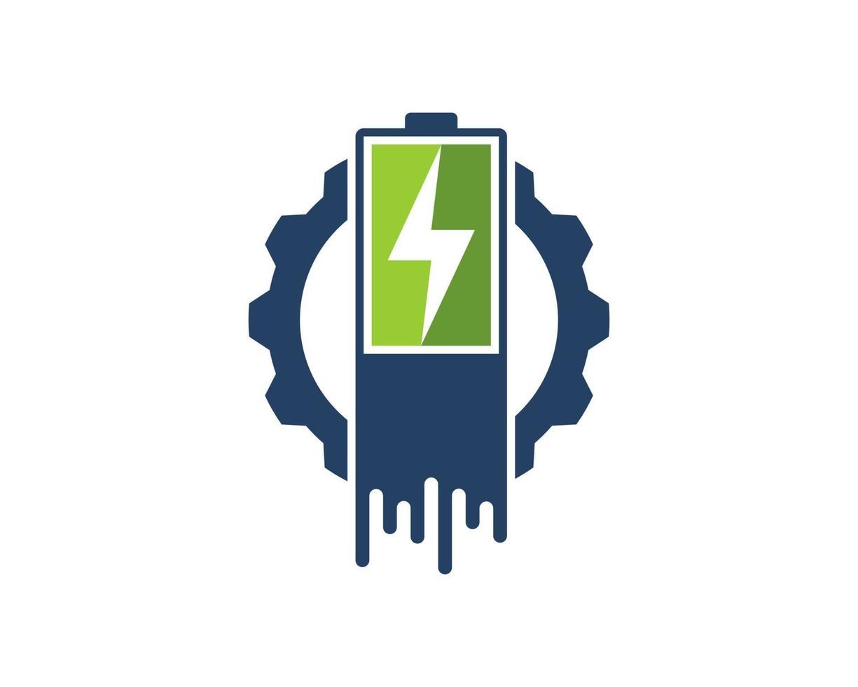 Mechanical gear with electric battery and lightning inside vector