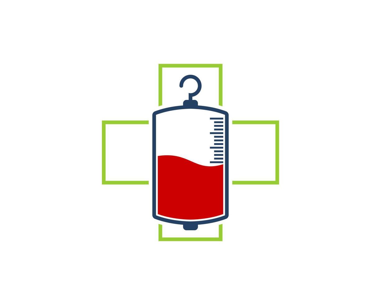 Símbolo de cruz saludable con botella de sangre en el interior vector