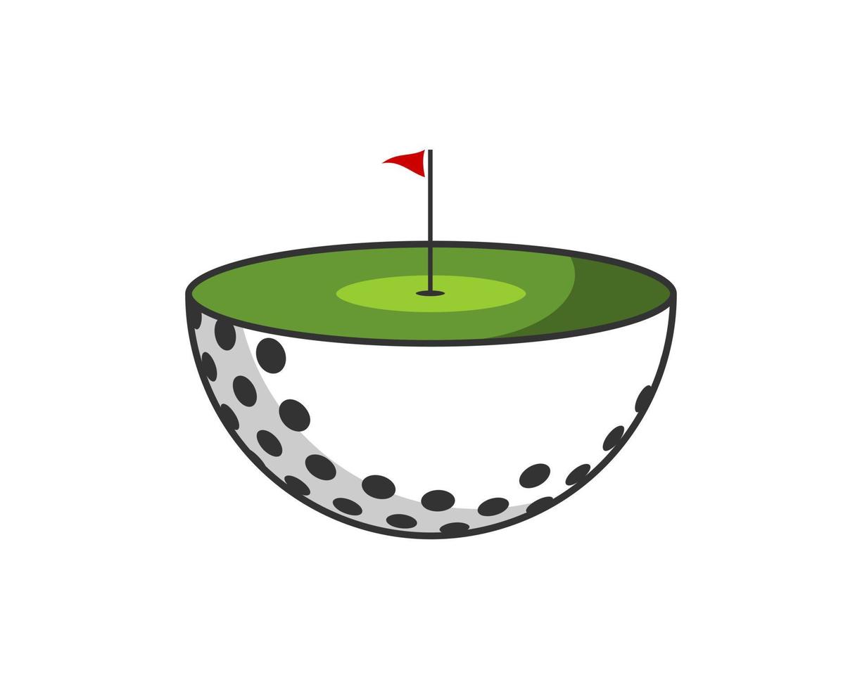 media pelota de golf con campo de golf en la parte superior vector