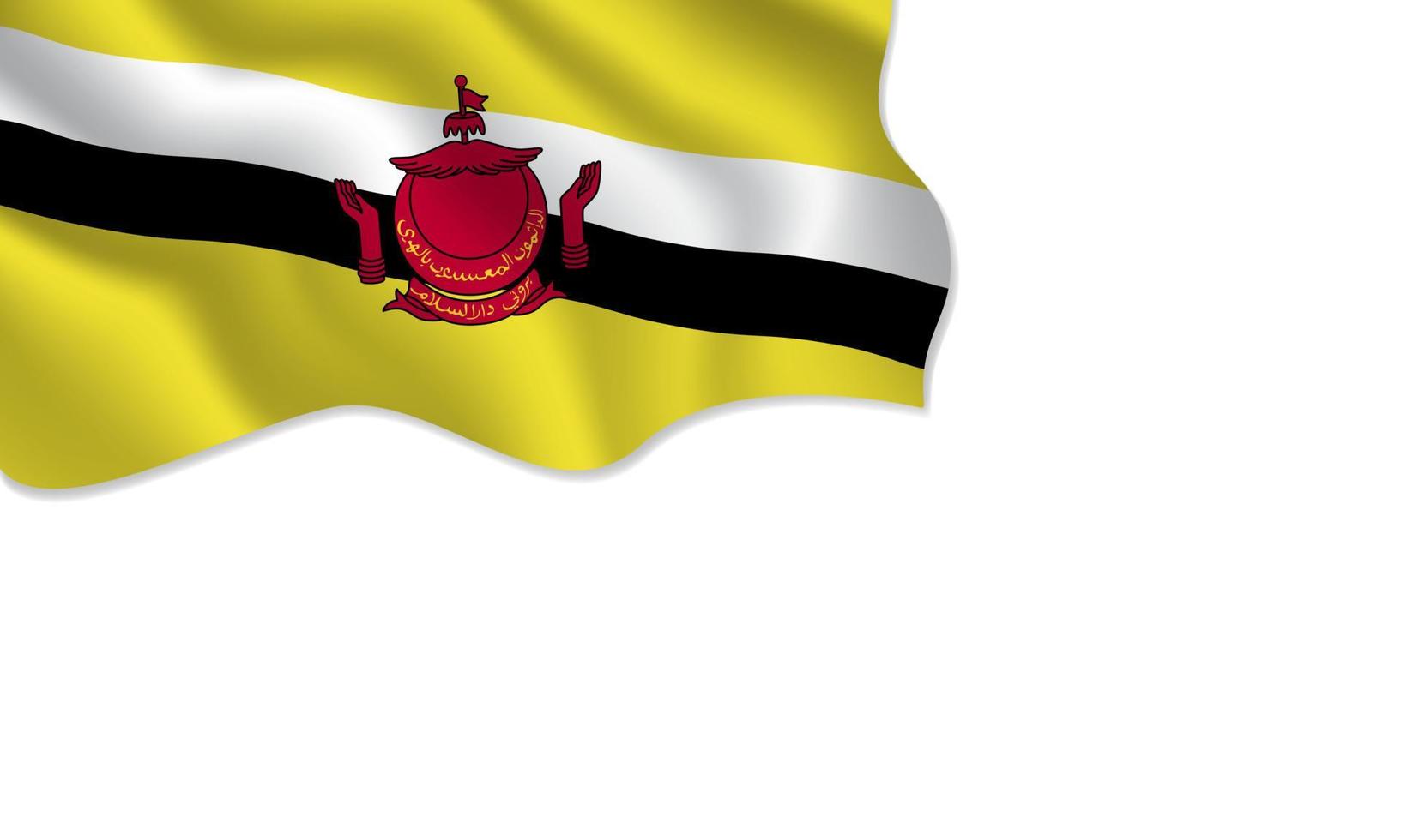 Ilustración que agita la bandera de Brunei con espacio de copia sobre fondo aislado vector