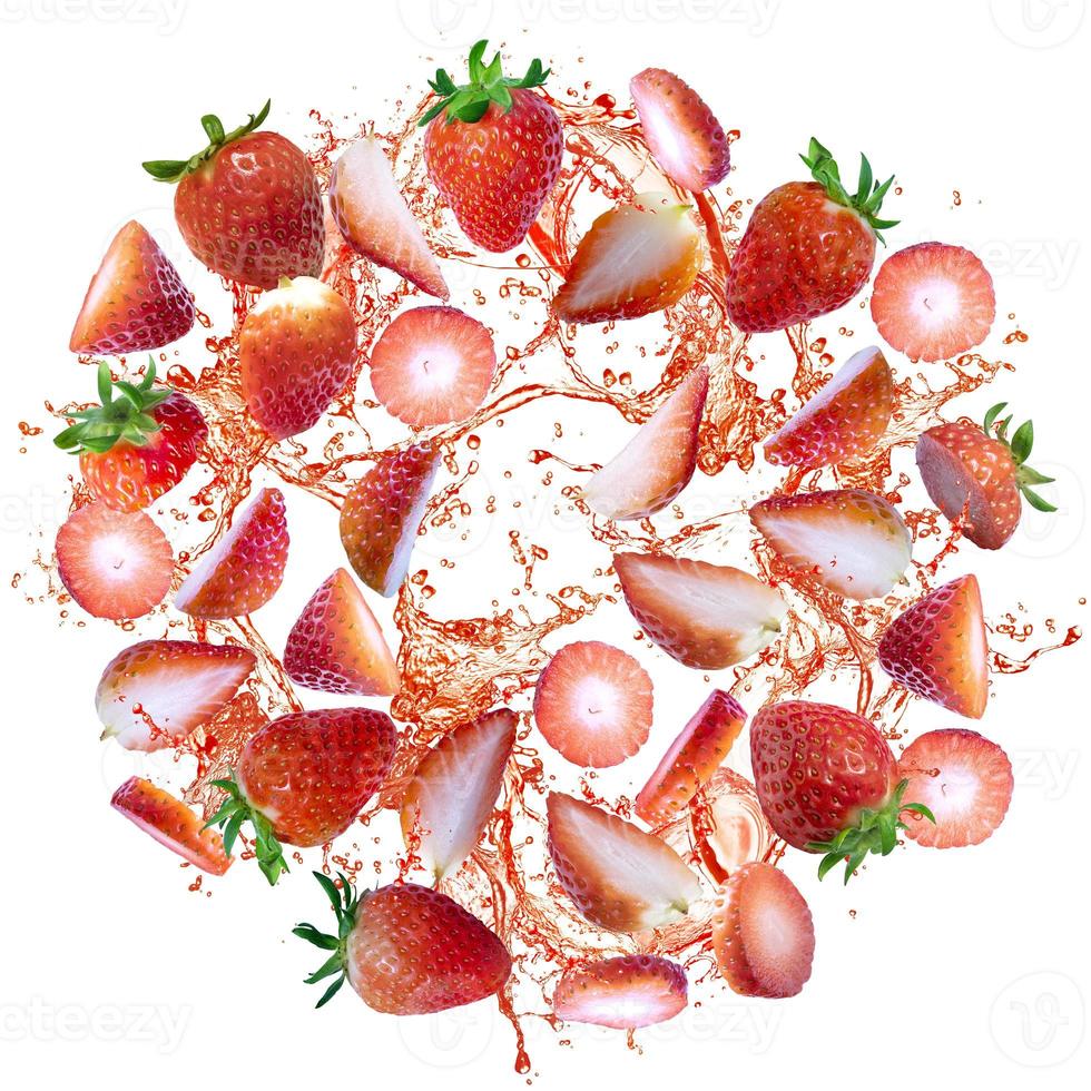 explosion of strawberry slice, strawberry splash photo