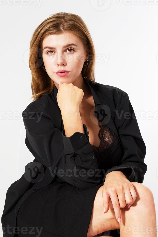 Beauty Woman. Beautiful Young Female touching Her Skin. Portrait isolated on White Background. Healthcare. Perfect Skin. Beauty Face.Woman face close up portrait. Beauty style . photo