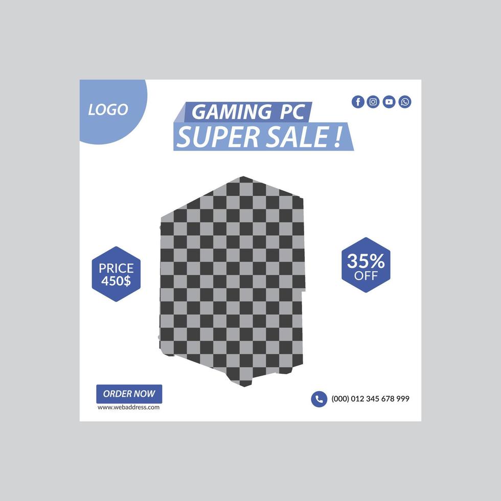 gaming pc social media post template design Free Vector