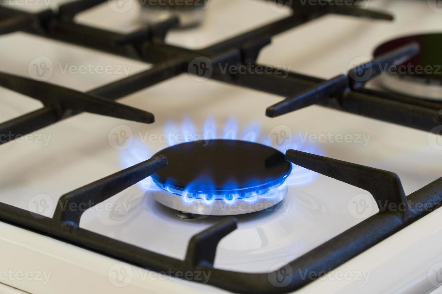 Gas burning in the burner of gas stove, gas shortage and crisis photo