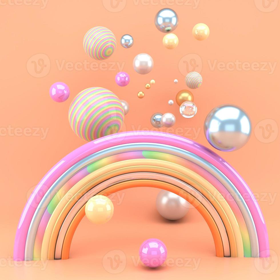 Render 3D de un arco iris con bolas de colores foto