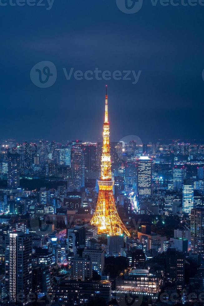 Aerial view over Tokyo tower and Tokyo cityscape view from Roppongi Hills at night. photo