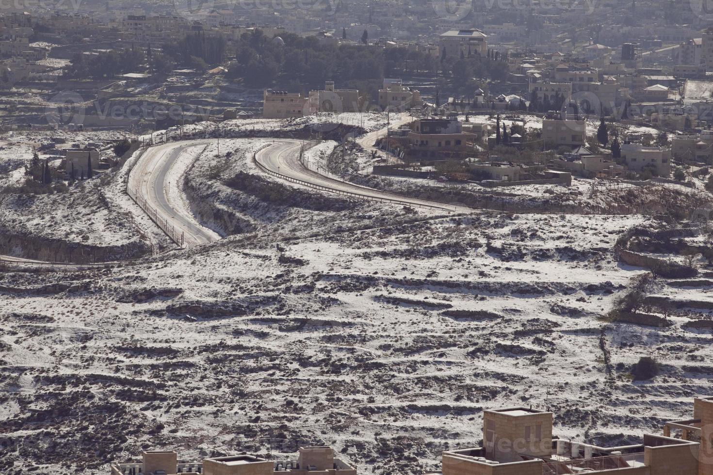 Snow in Jerusalem and the surrounding mountains photo