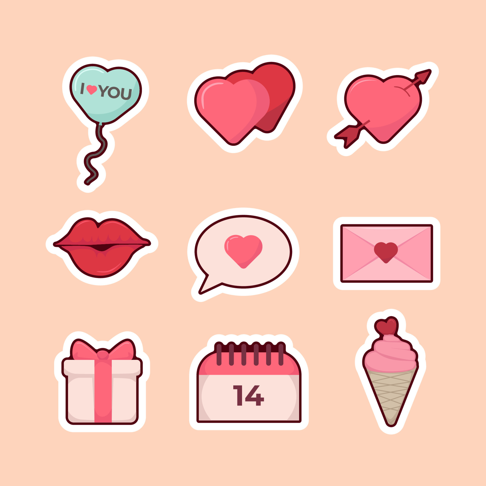 Set of Valentine Days Cute Stickers 4954113 Vector Art at Vecteezy