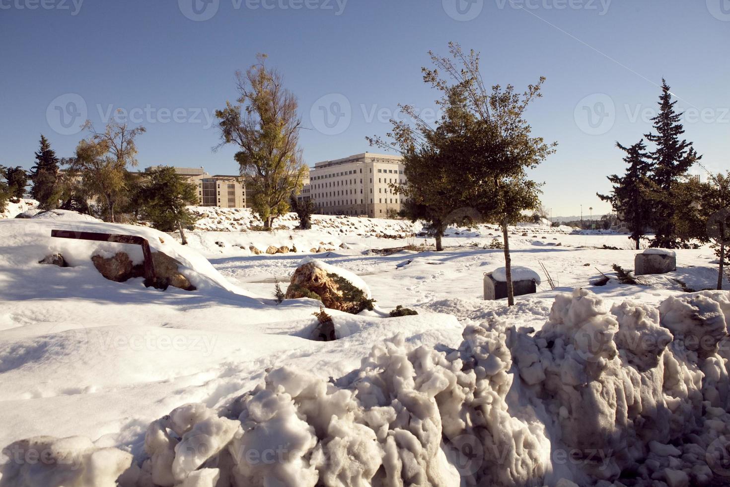 Snow in Jerusalem and the surrounding mountains photo