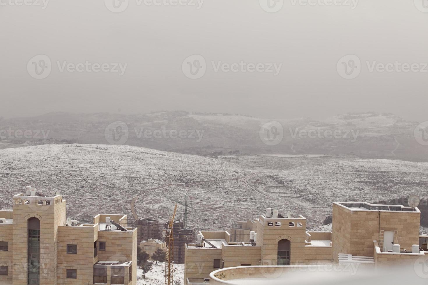 Snow in Jerusalem and the surrounding mountains photo