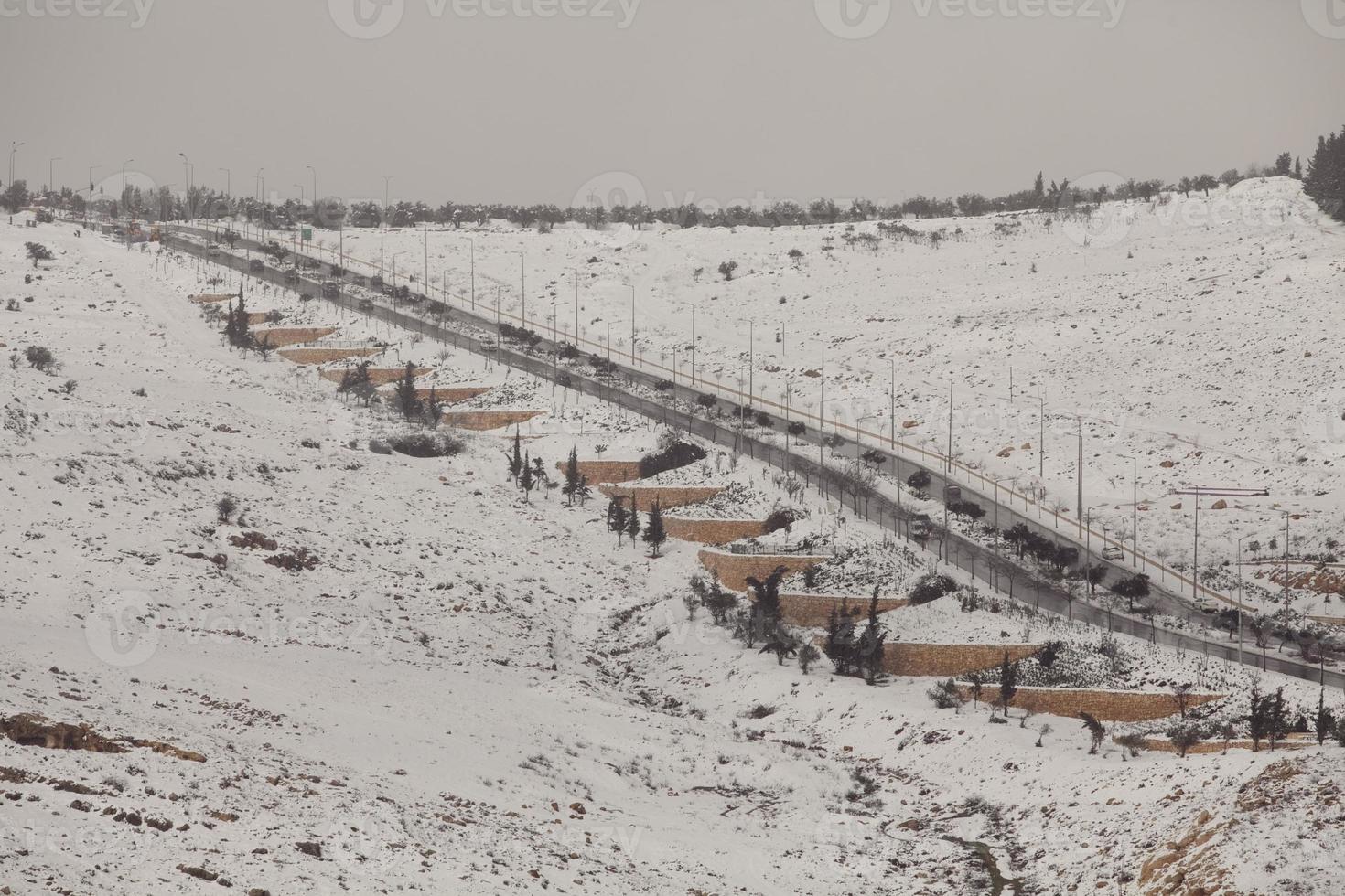 Snow in Jerusalem and the surrounding mountains photo