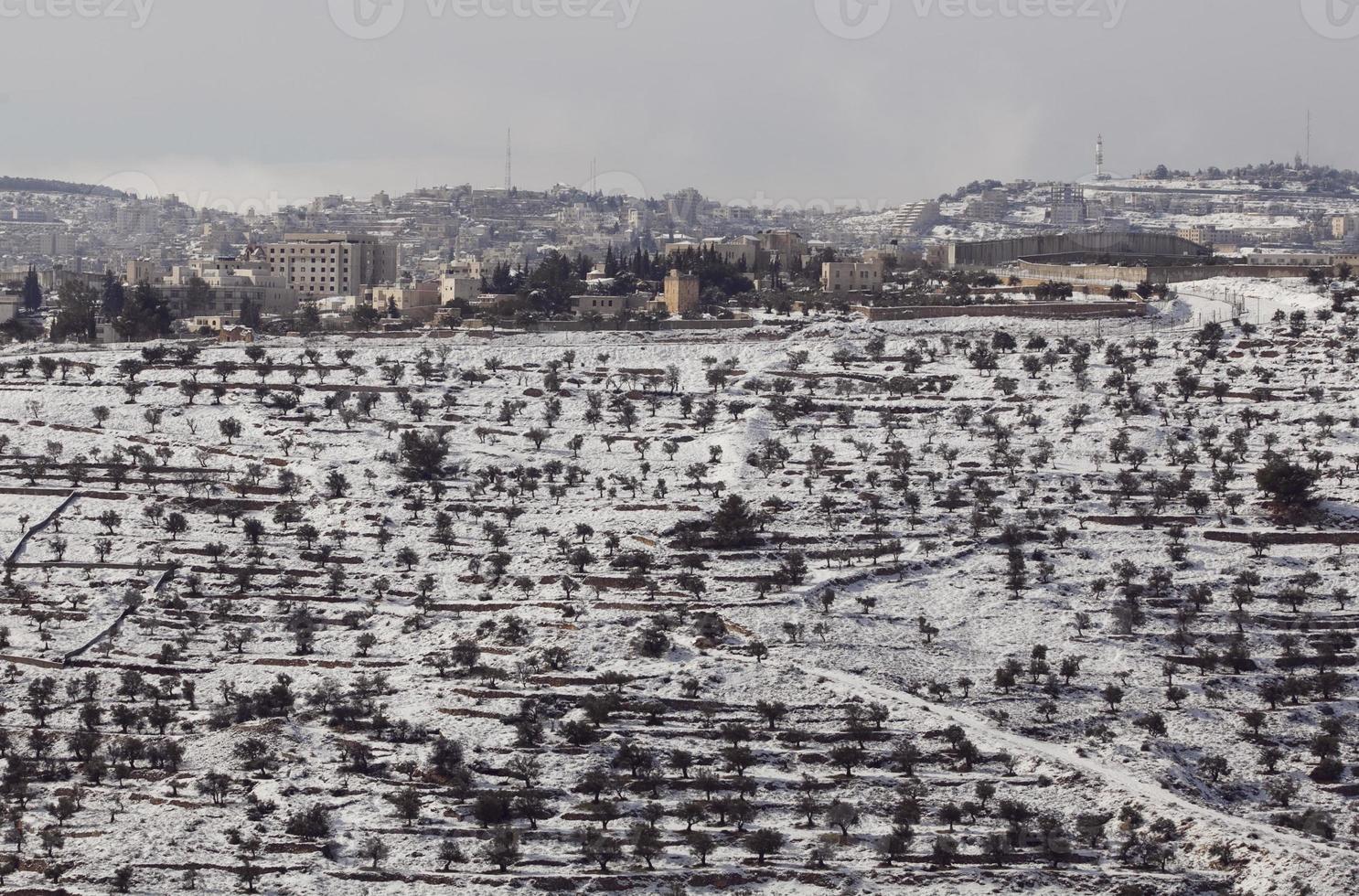 Snow in Jerusalem and the surrounding mountains photo