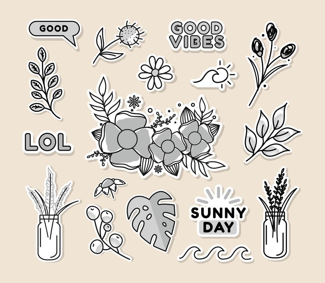 Monochrome Floral Journal Elements vector