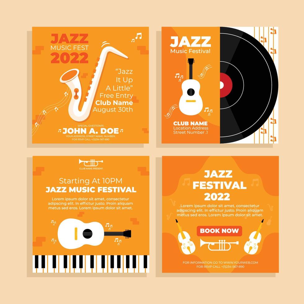 publicación en redes sociales del festival de música jazz vector