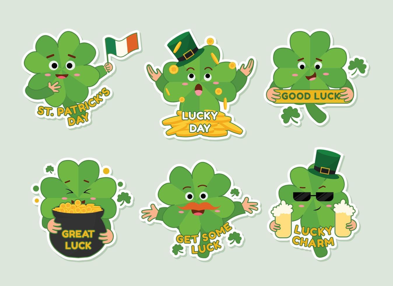 Clover Cartoon Character Sticker Pack vector