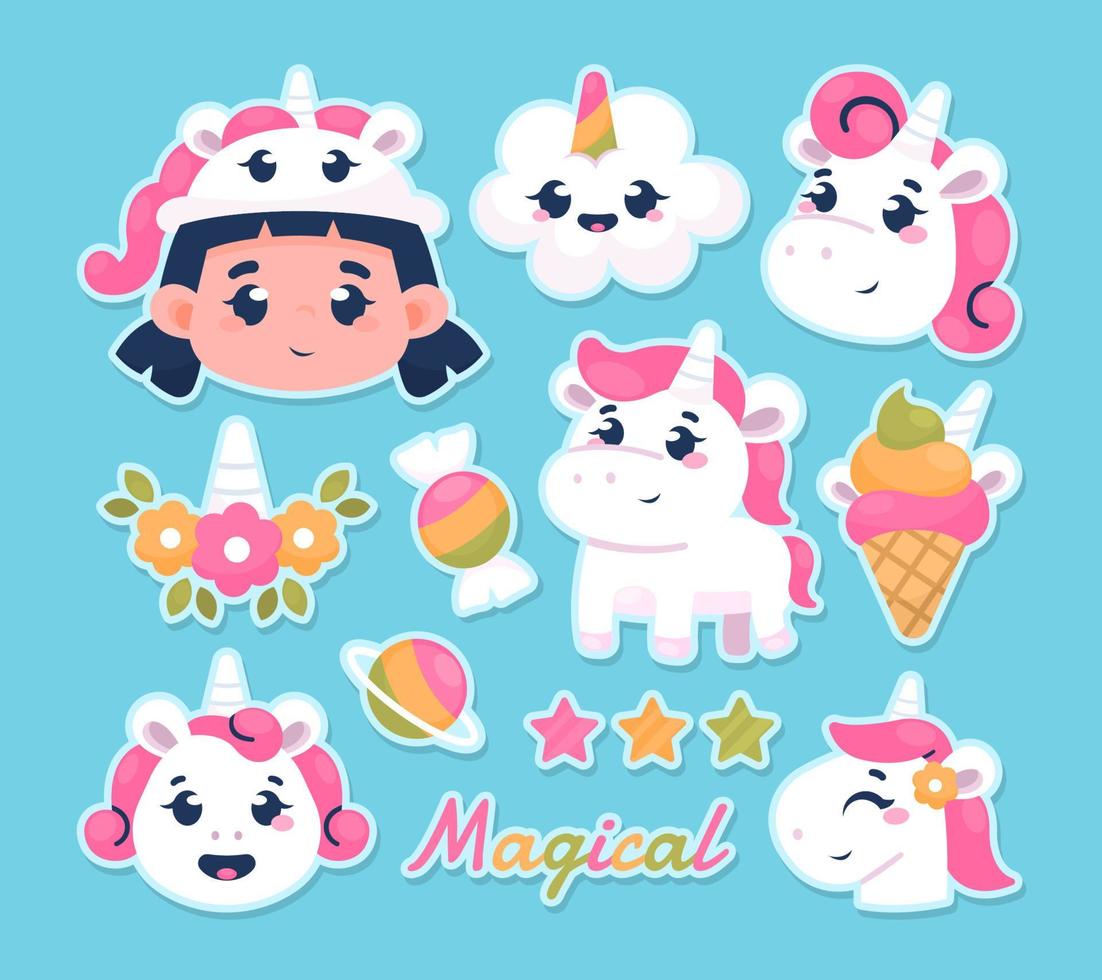 Cute Unicorn Sticker Pack for Journaling vector