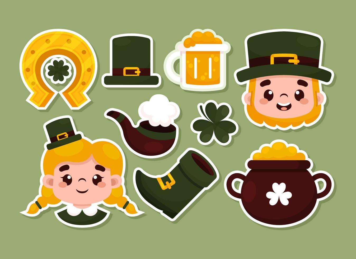 Cute Leprechaun Sticker Set vector