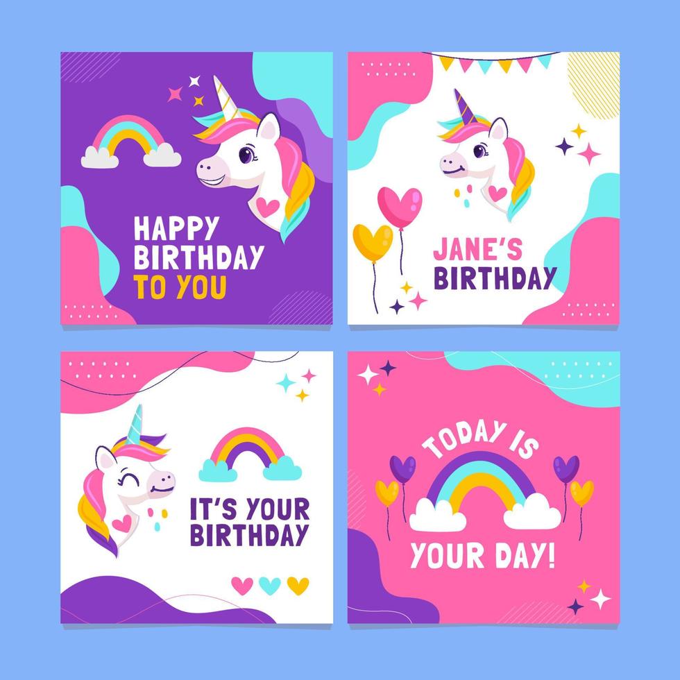 Cute Unicorn Social Media Posts vector