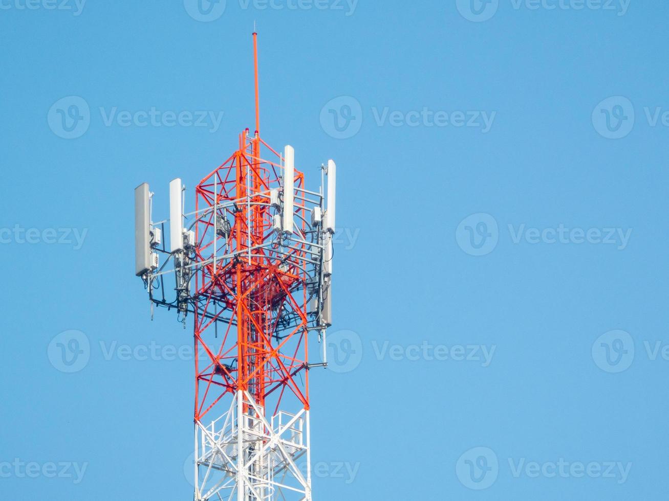 Radio transmission tower in the sky background. photo