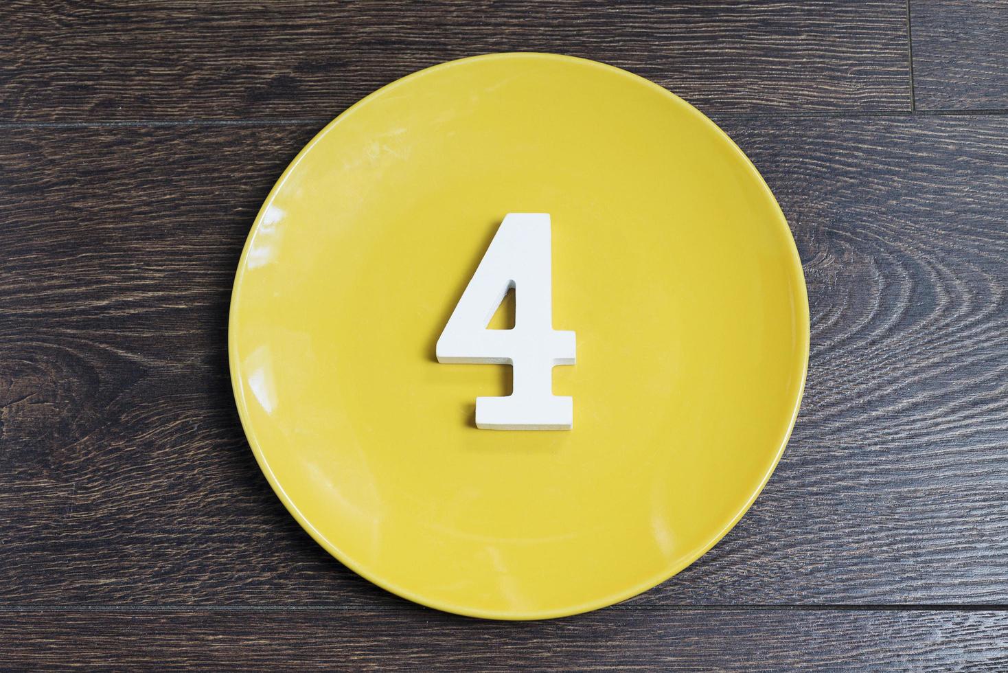 Figure four on a yellow plate. photo