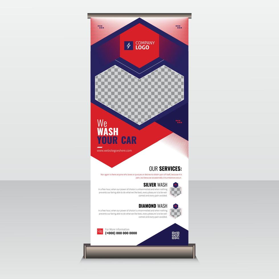 Car wash Roll up Banner Design, Car wash and detailing service Roll up leaflet template. Car Cleaning Service Stand Banner vector