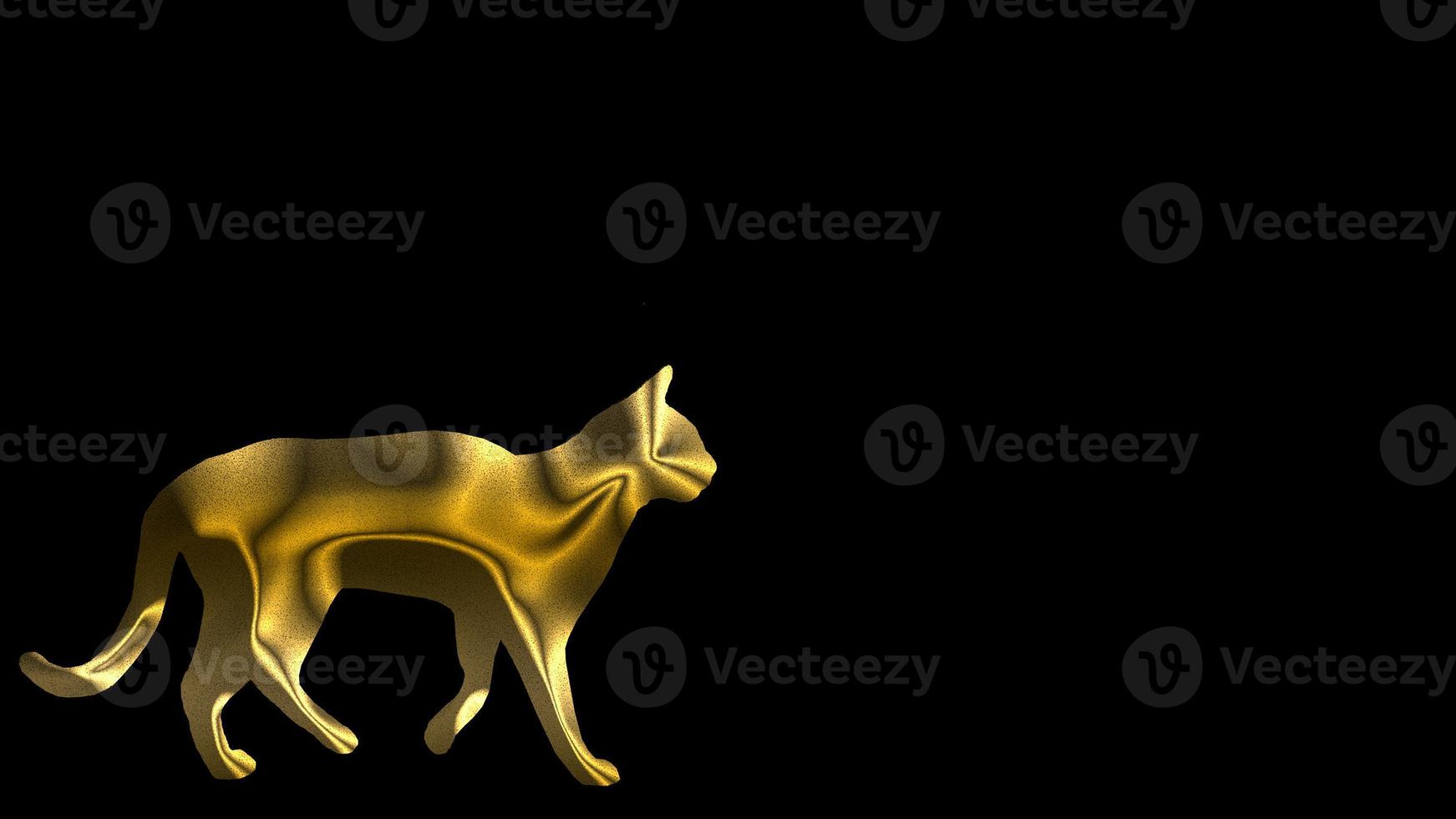 Golden cat shape on black background photo