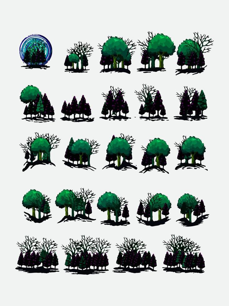 conjunto de árboles. colección de bosque siempre verde. vector