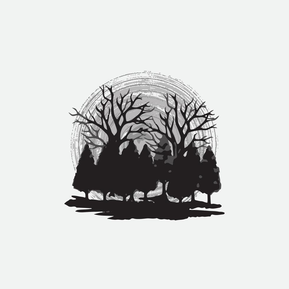 Evergreen pine forest illustration. Forest background. vector