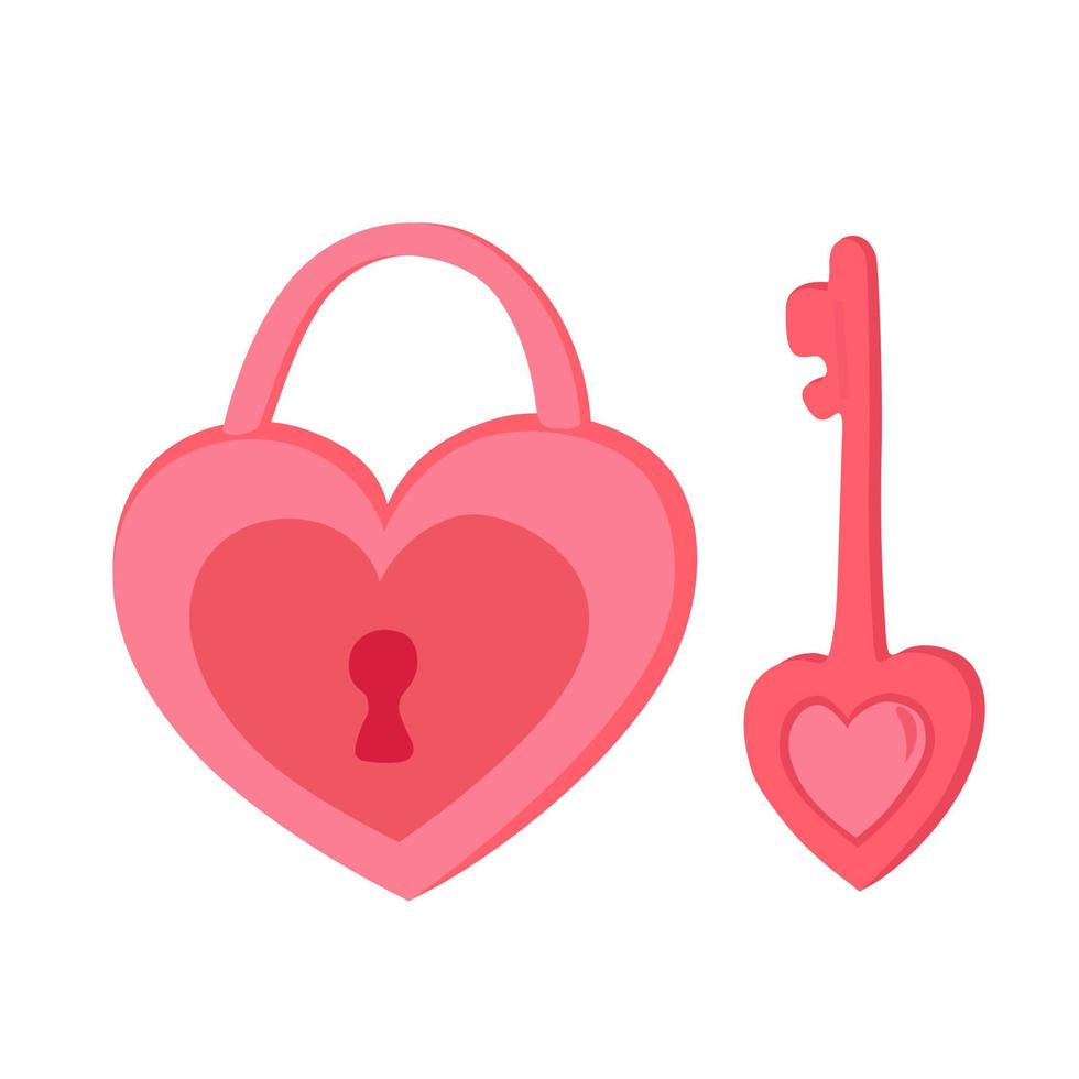 Pink Hand Drawn Lock and Key of Love in the Shape of a Heart. vector