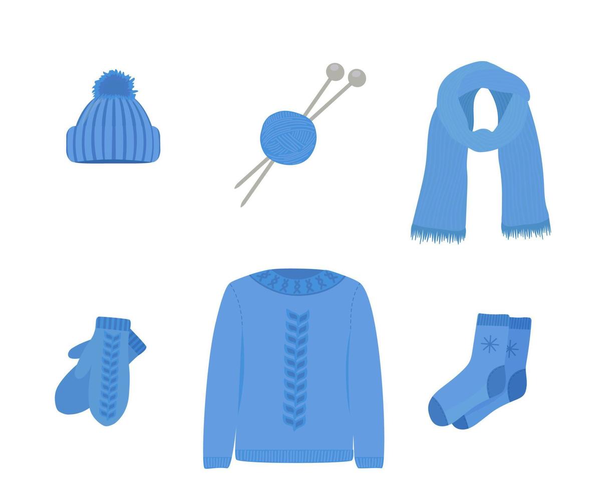 Set of warm knitted clothes. vector