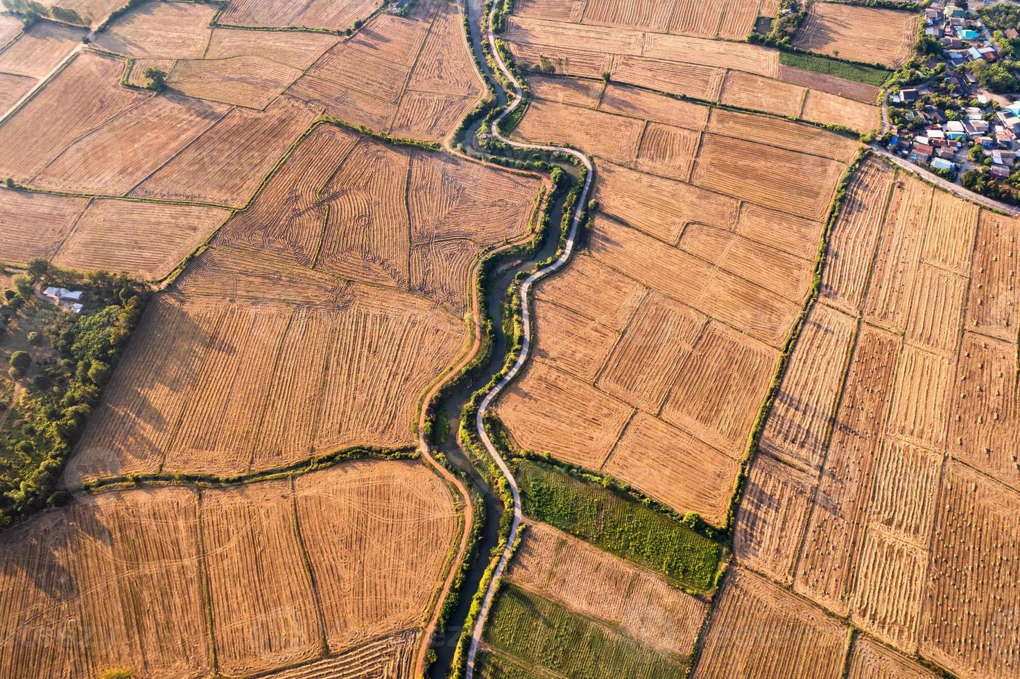 Agricultural barren fields with irrigation canal in farmland at countryside photo