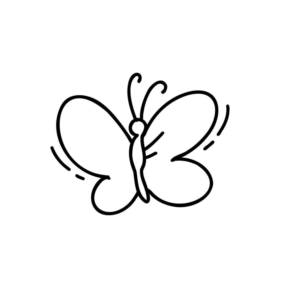 mariposa en estilo doodle. icono de firma. se puede utilizar como icono o símbolo. boceto negro dibujado a mano vector