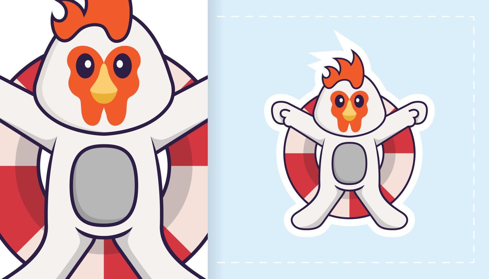 Cute vector chicken. Can be used for stickers, patches, textiles, paper. Vector illustration