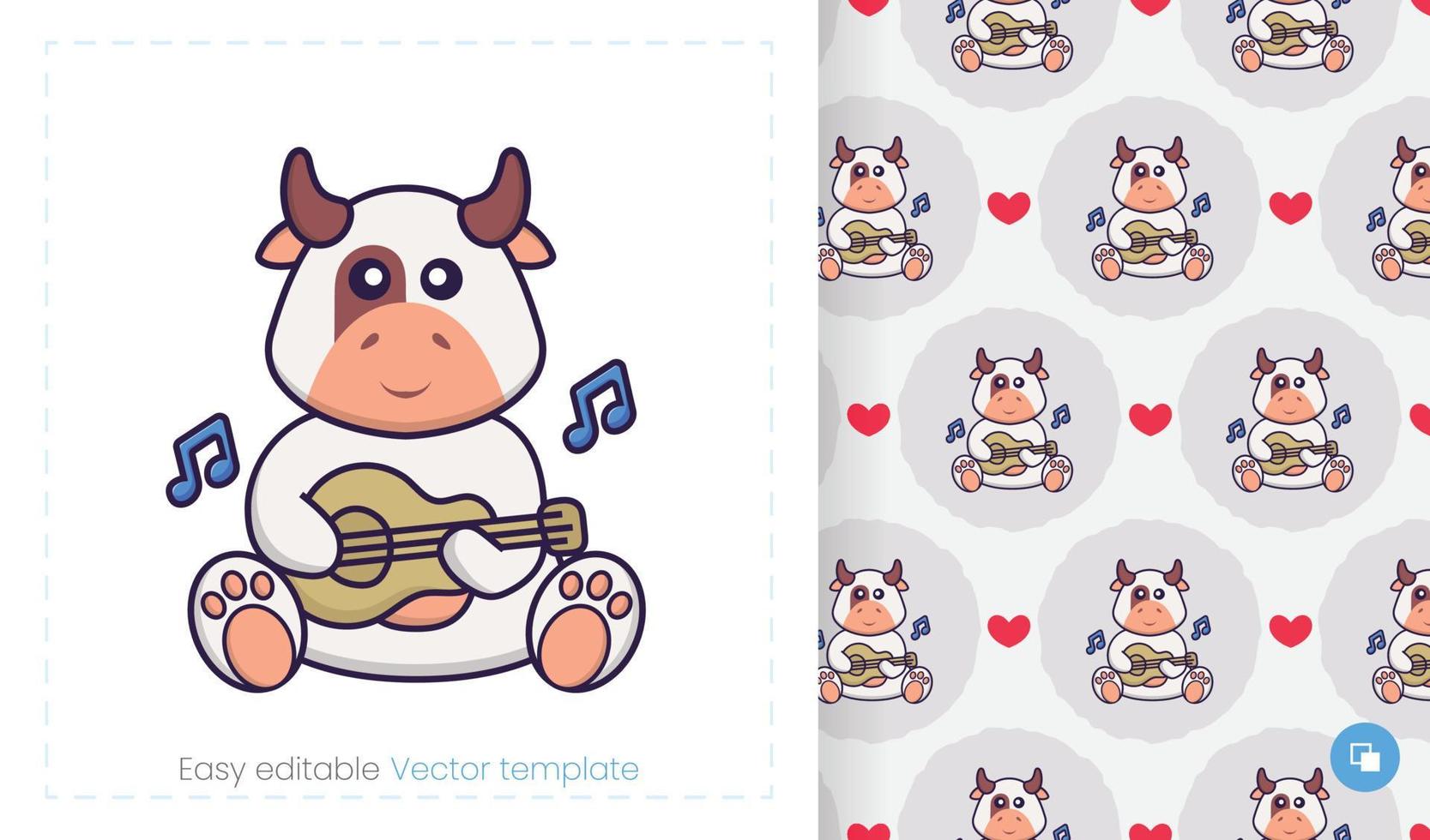 Seamless pattern with cartoon cow on white background. Can be used on packaging paper, cloth and others. vector