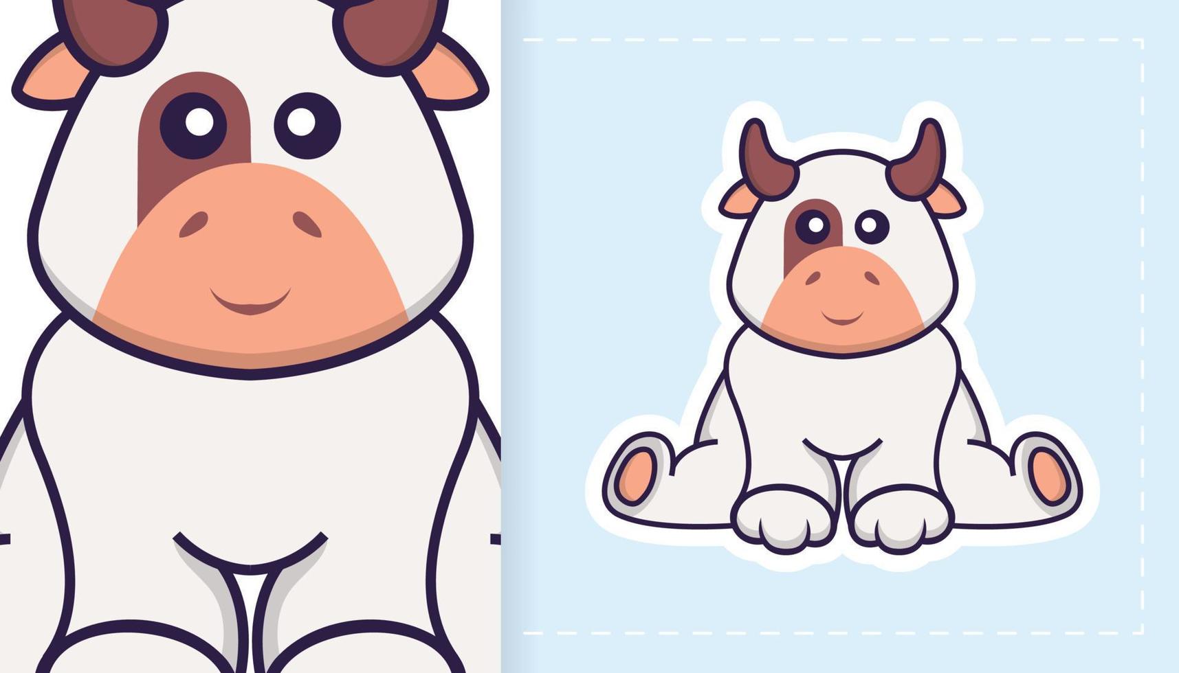 lindo personaje de mascota de vaca. se puede utilizar para pegatinas, parches, textiles, papel. ilustración vectorial vector