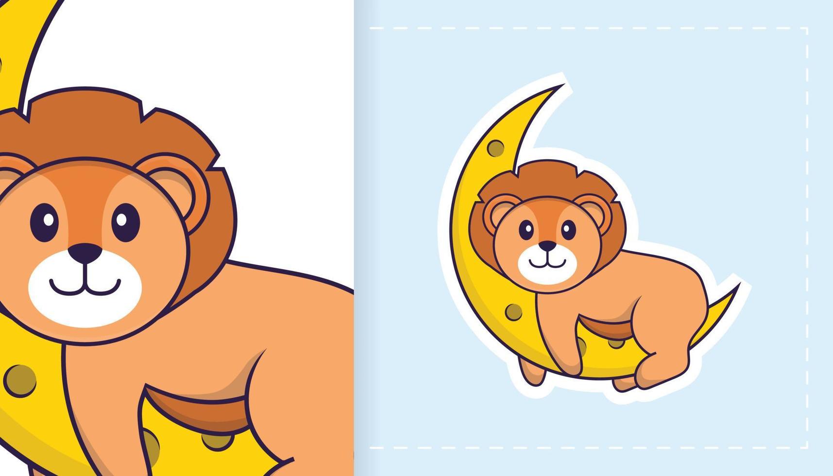 Cute lion mascot character. Can be used for stickers, patches, textiles, paper. Vector illustration
