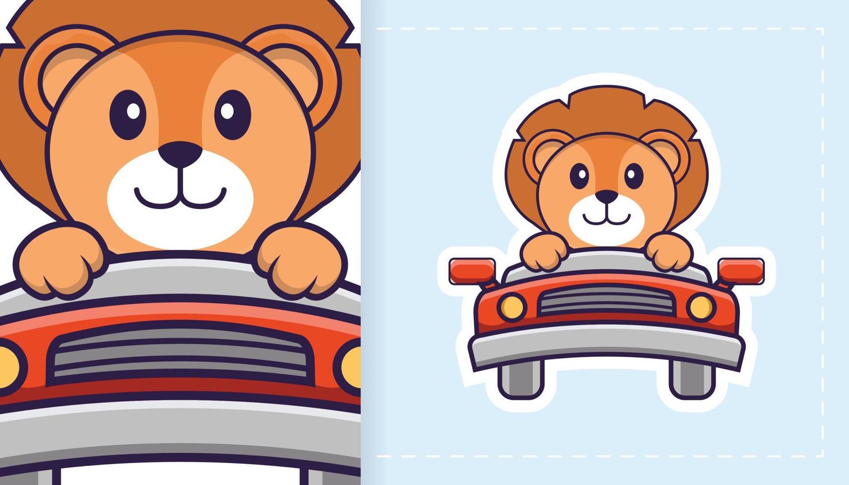 Cute lion mascot character. Can be used for stickers, patches, textiles, paper. Vector illustration