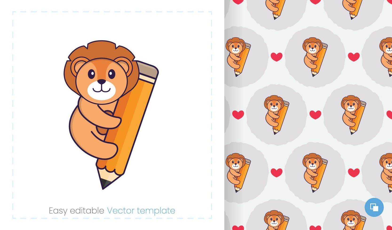 Seamless pattern with cartoon lion on white background. Can be used on packaging paper, cloth and others. vector
