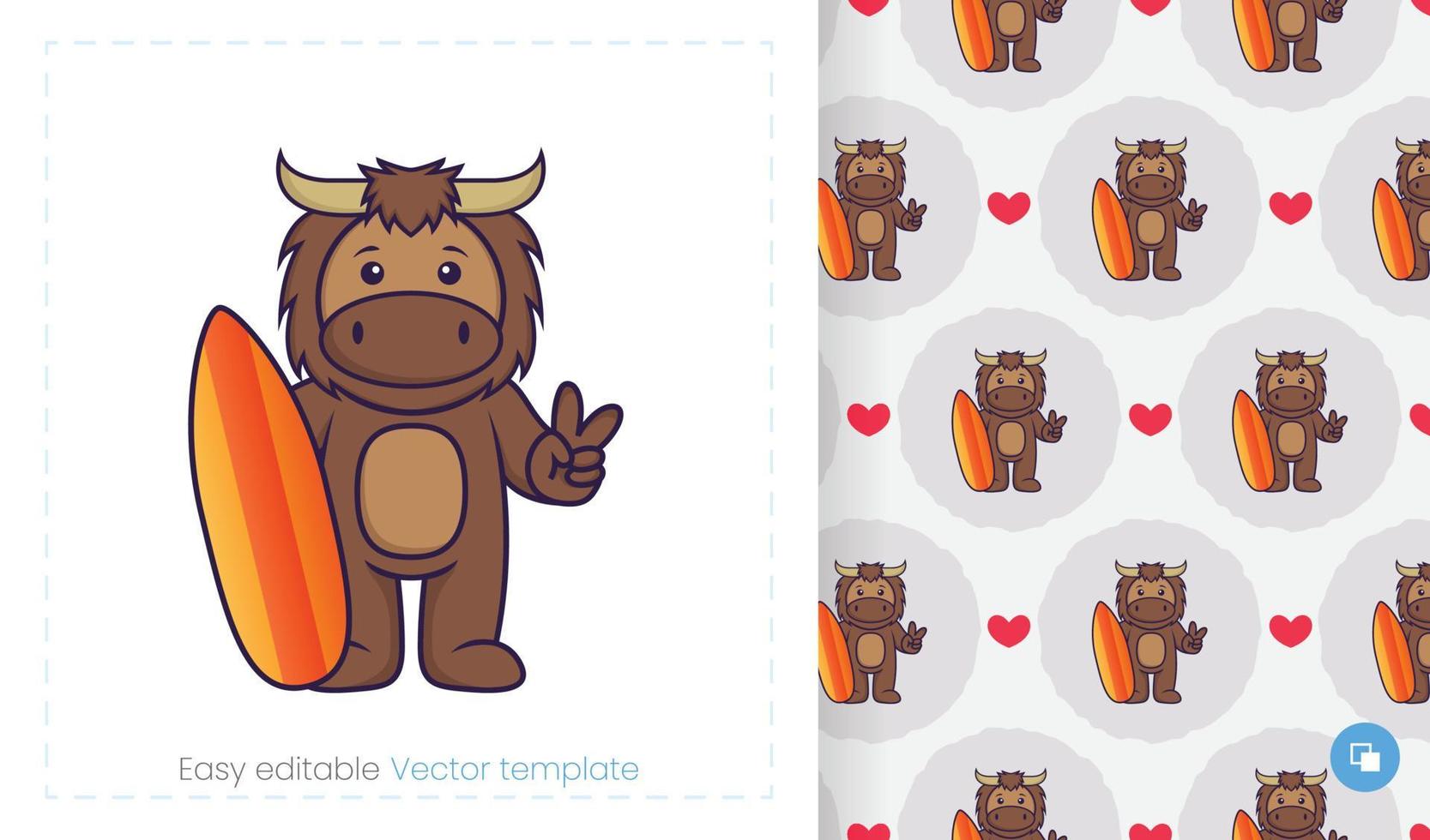 Cute bull mascot character. Can be used on stickers, patches, textiles, paper, cloth and others. vector