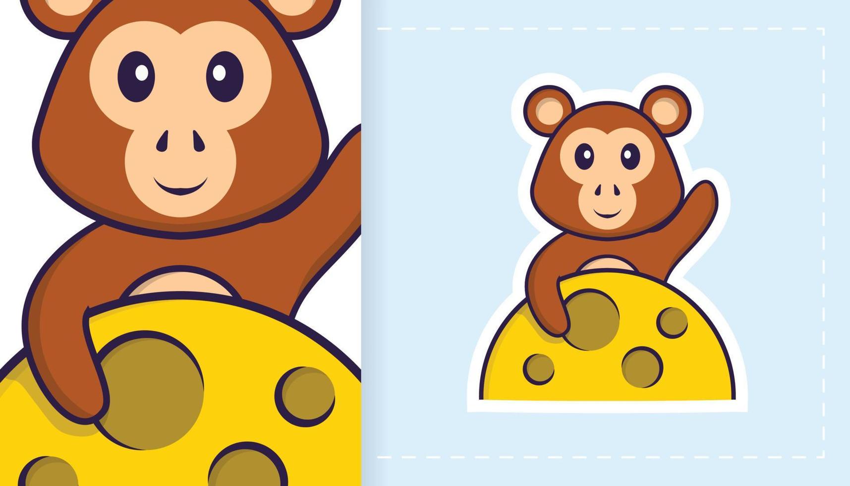 Cute monkey mascot character. Can be used for stickers, patches, textiles, paper. Vector illustration