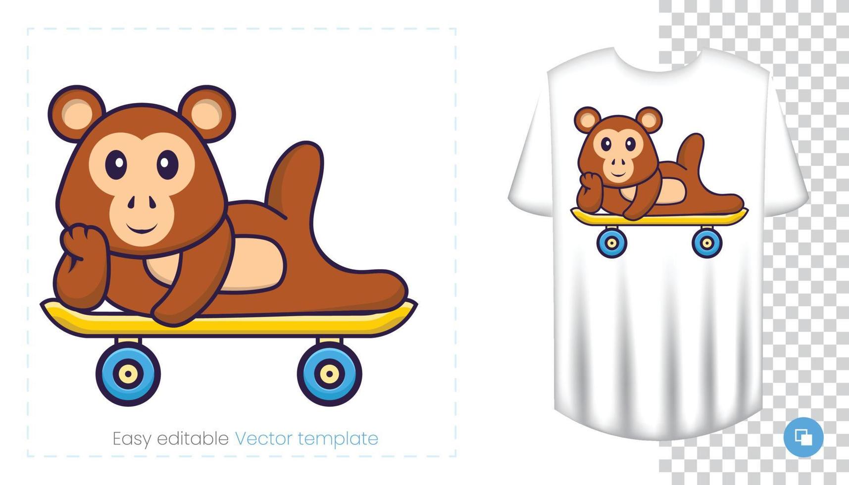 lindo personaje de mono. estampados en camisetas, sudaderas, fundas para móviles, souvenirs. Ilustración de vector aislado sobre fondo blanco.