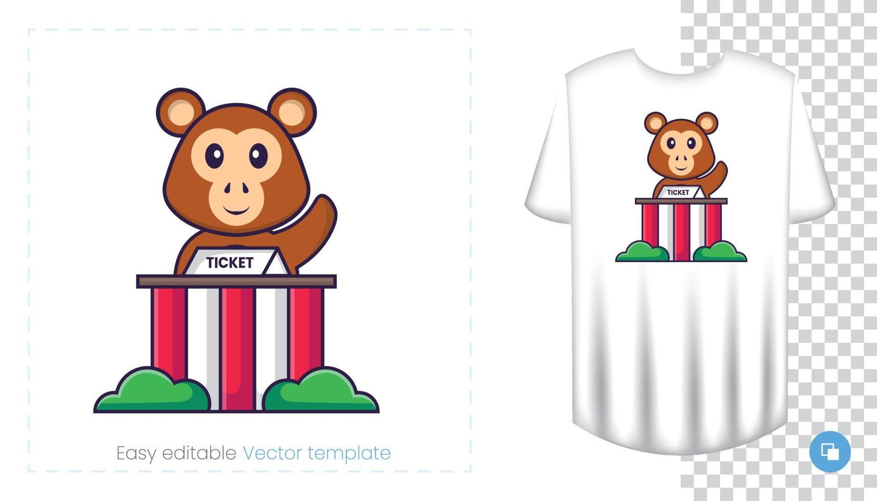 Cute monkey character. Prints on T-shirts, sweatshirts, cases for mobile phones, souvenirs. Isolated vector illustration on white background.
